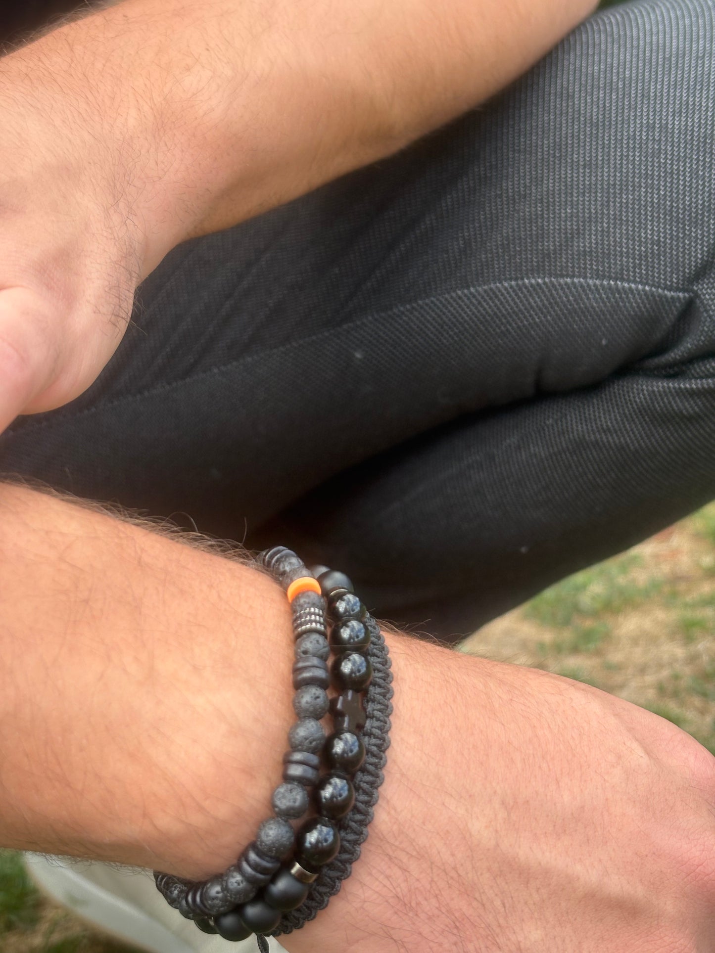 OZE by Virginie - Bracelet homme obsidienne noire – Élastique – Fait main – Pierre noire - Bracelet pierre de lave - Bracelet macramé