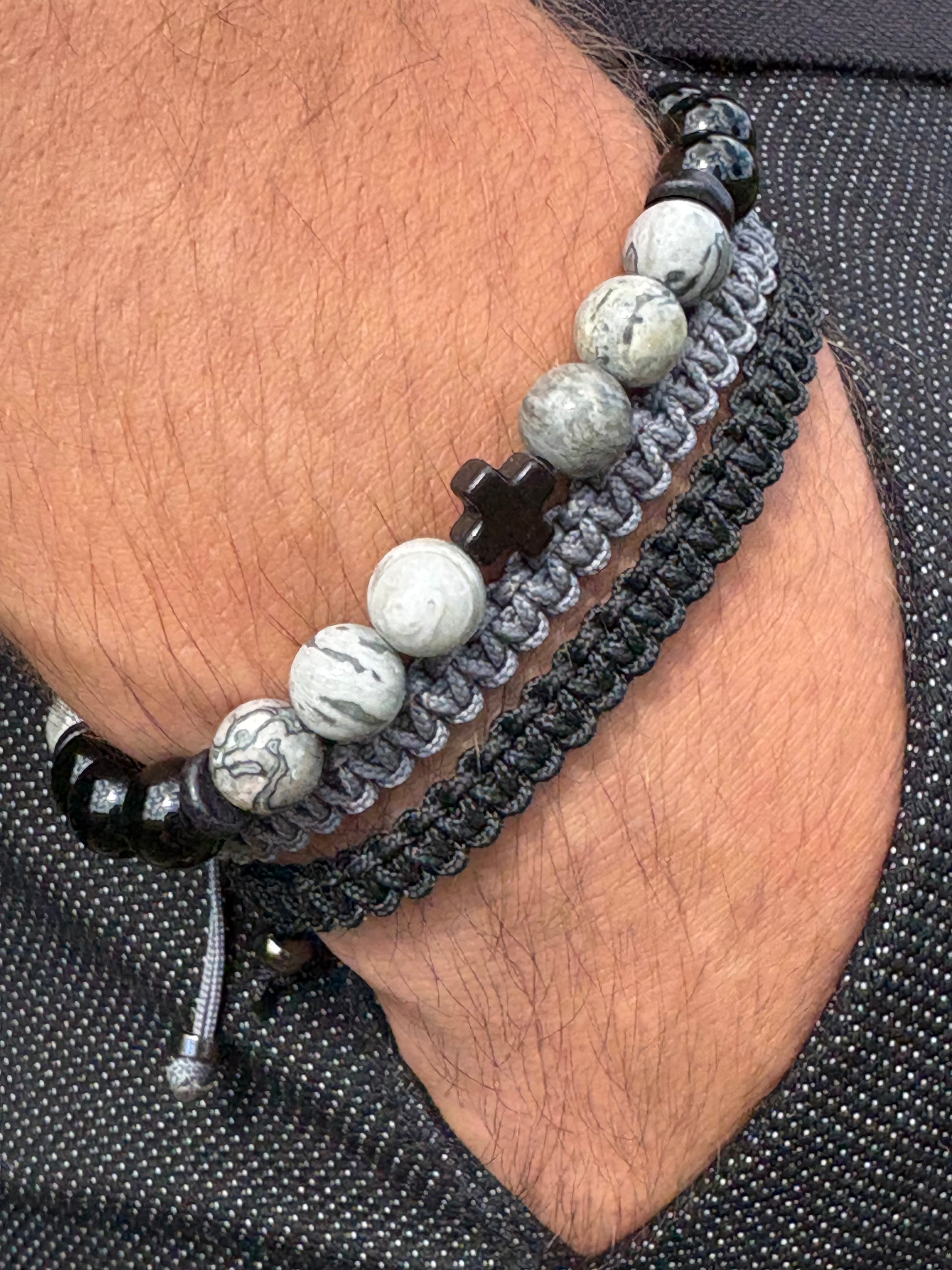 OZE by Virginie -Bracelet homme en jaspe Picasso – Fait main – Élastique – 3 tailles