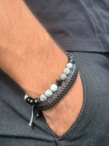 OZE by Virginie -Bracelet homme en jaspe Picasso – Fait main – Élastique – 3 tailles