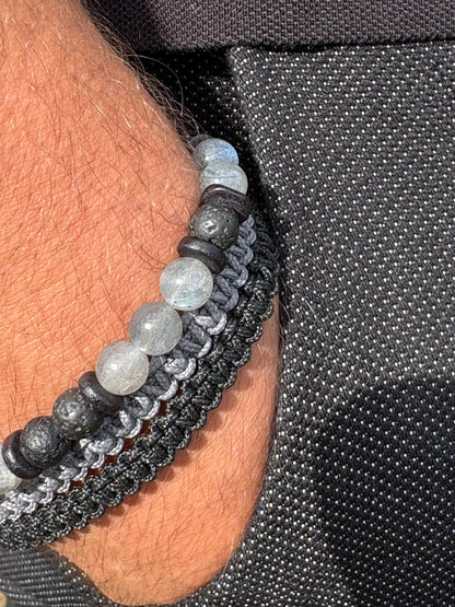 Bracelet homme en labradorite – Fait main – Élastique – 3 tailles - Bracelet macramé
