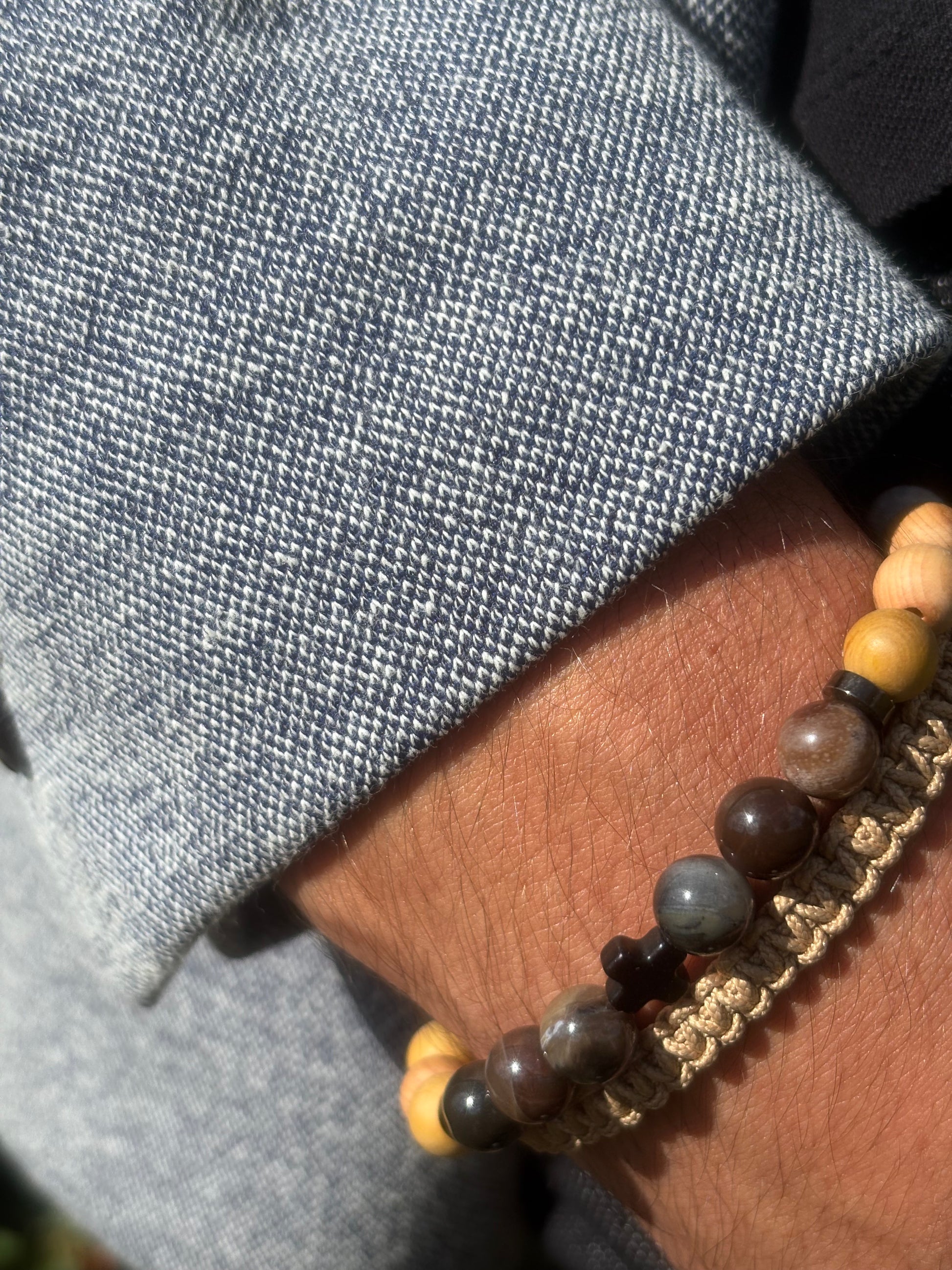 OZE by Virginie -Bracelet homme en bois pétrifié – Fait main – Élastique – 3 tailles