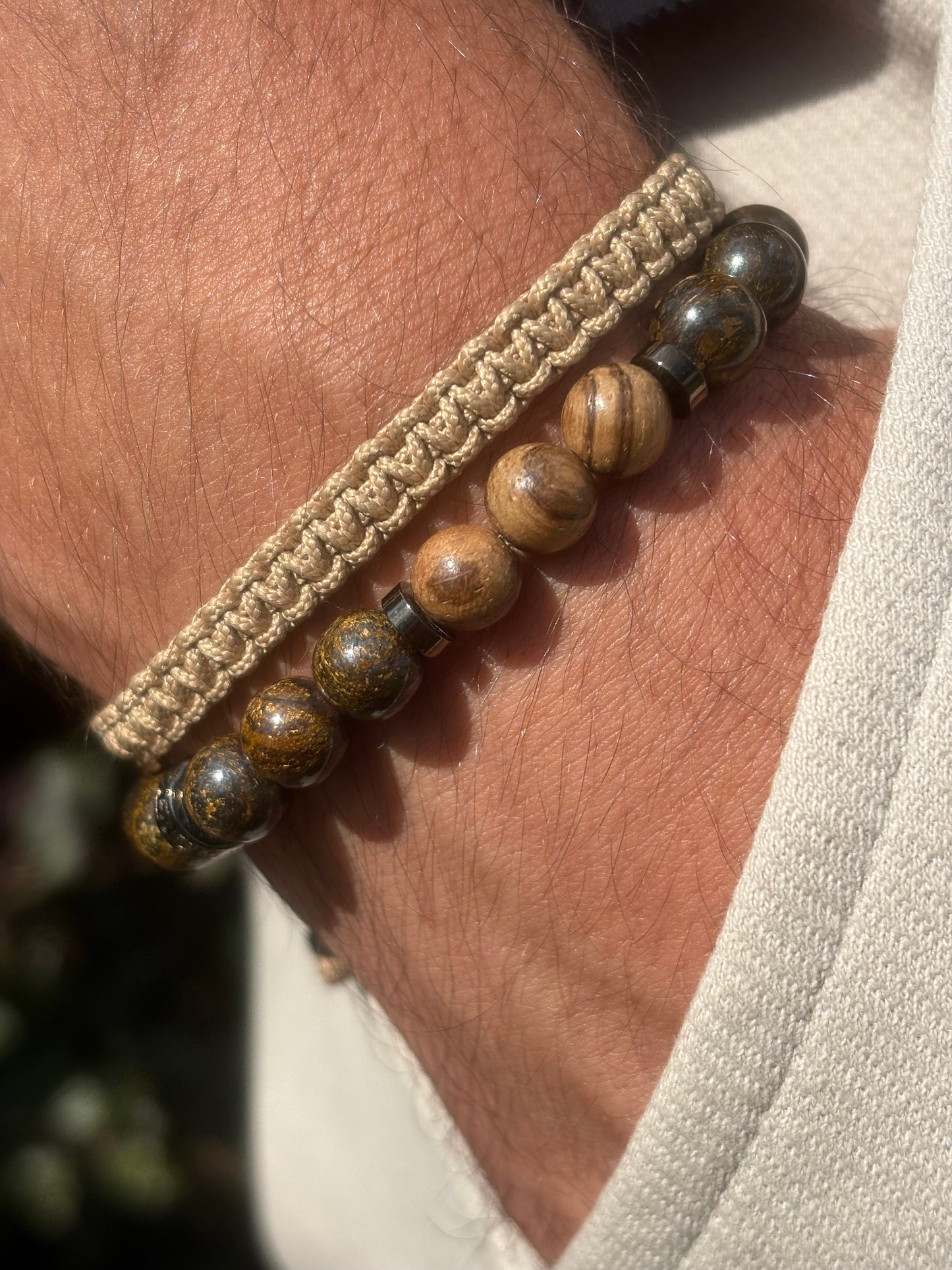 OZE by Virginie - Bracelet homme en bronzite – Fait main – Élastique – 3 tailles