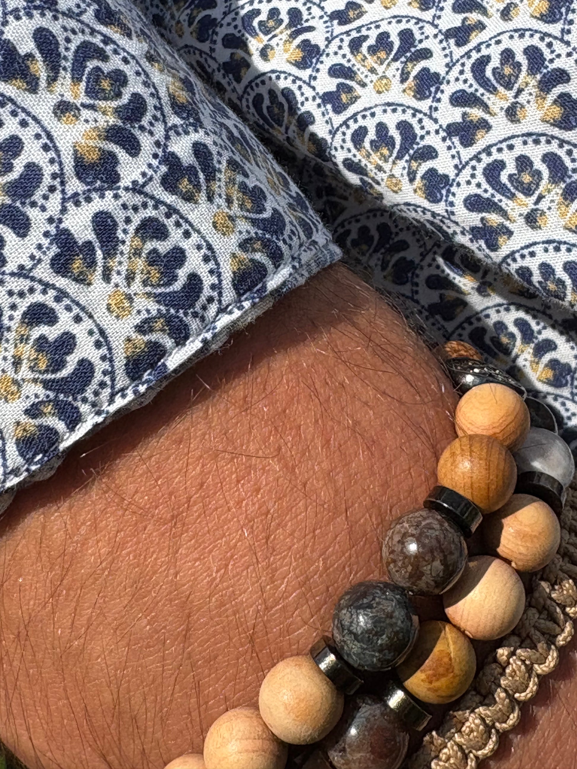 OZE by Virginie - Bracelet homme en jaspe flocon de neige – Fait main – Élastique – 3 tailles  - Bracelet macramé