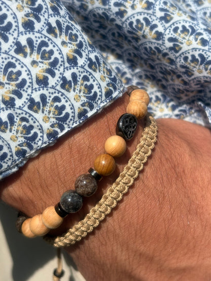 OZE by Virginie - Bracelet homme en jaspe flocon de neige – Fait main – Élastique – 3 tailles  - Bracelet macramé