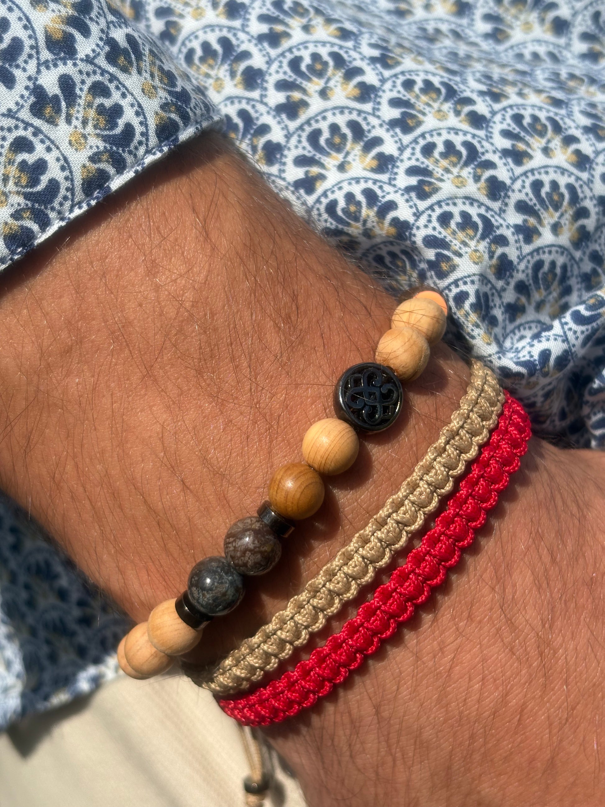 OZE by Virginie - Bracelet homme en jaspe flocon de neige – Fait main – Élastique – 3 tailles  - Bracelet macramé