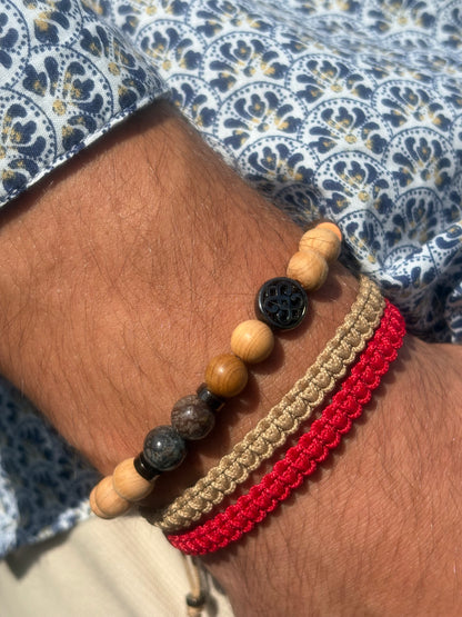 OZE by Virginie - Bracelet homme en jaspe flocon de neige – Fait main – Élastique – 3 tailles  - Bracelet macramé