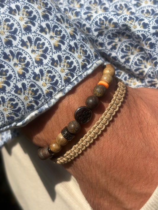 OZE by Virginie - Bracelet homme en bronzite – Fait main – Élastique – 3 tailles - Bracelet macramé
