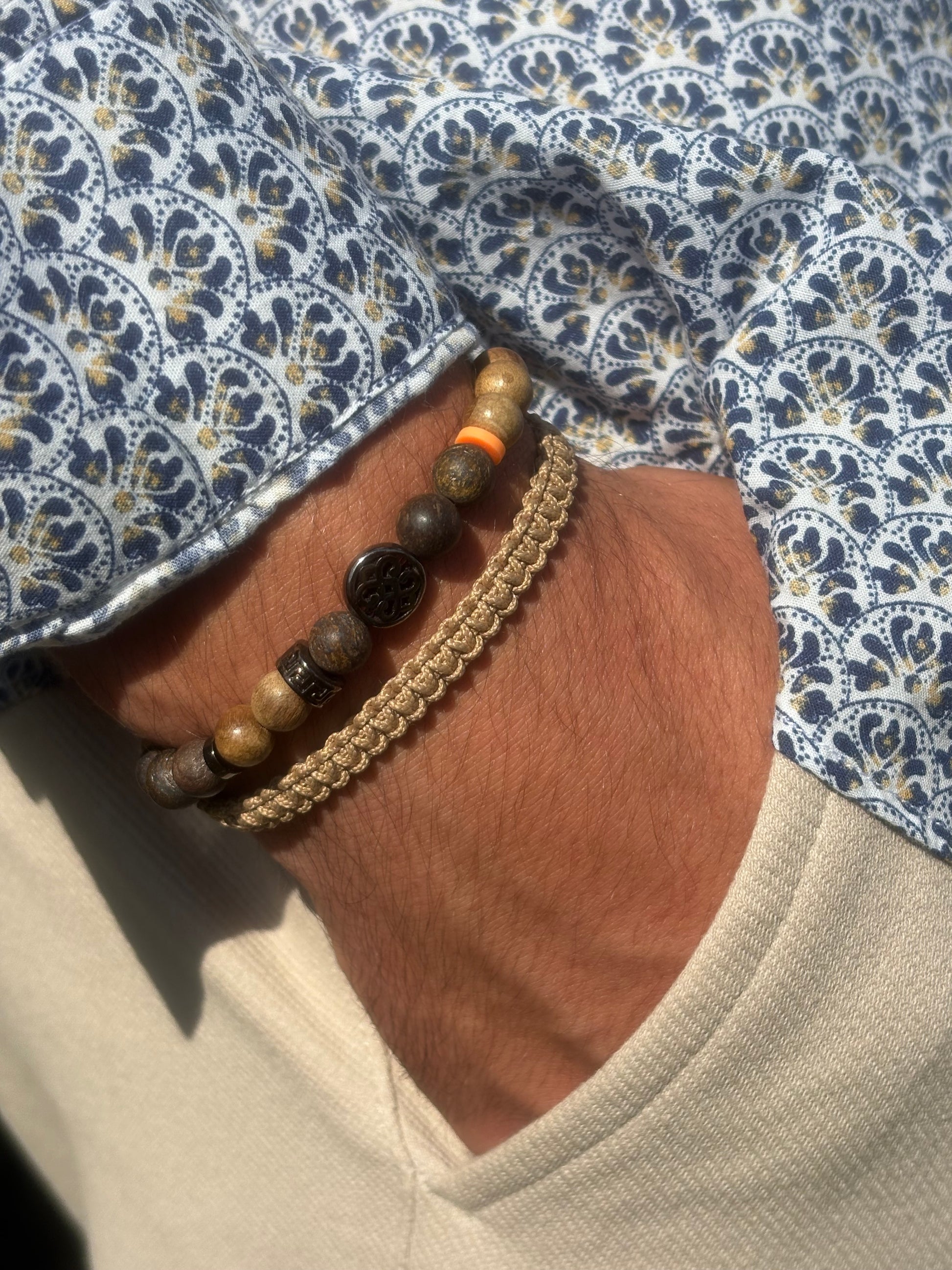OZE by Virginie - Bracelet homme en bronzite – Fait main – Élastique – 3 tailles - Bracelet macramé