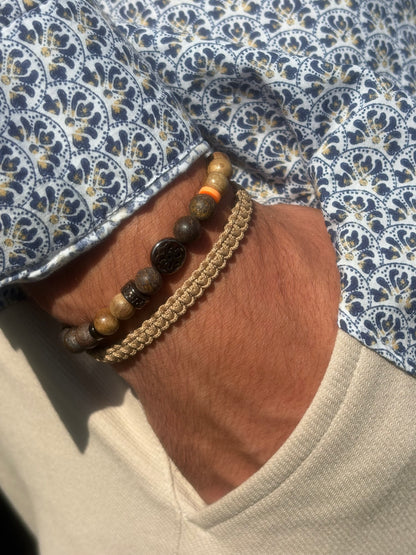 OZE by Virginie - Bracelet homme en bronzite – Fait main – Élastique – 3 tailles - Bracelet macramé