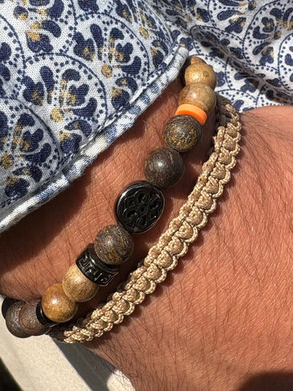 OZE by Virginie - Bracelet homme en bronzite – Fait main – Élastique – 3 tailles - Bracelet macramé