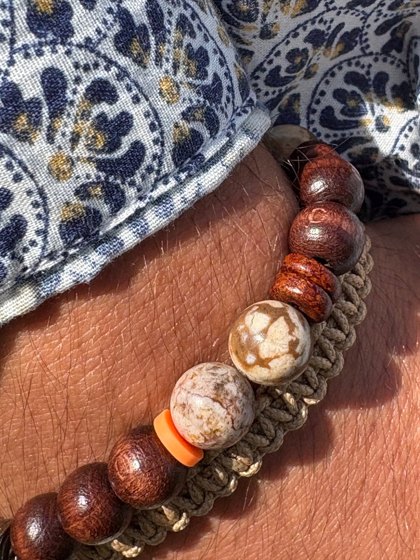 Bracelet homme en agate coffee – Fait main – Élastique – 3 tailles - Bracelet macramé