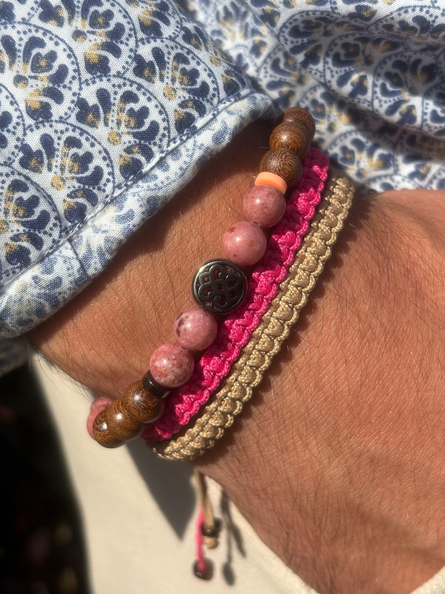 OZE by Virginie - Bracelet homme en thulite – Fait main – Élastique – 3 tailles - Bracelet macramé