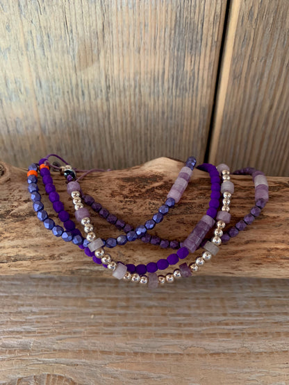 Bracelet améthyste lépidolite accumulation bijoux fins