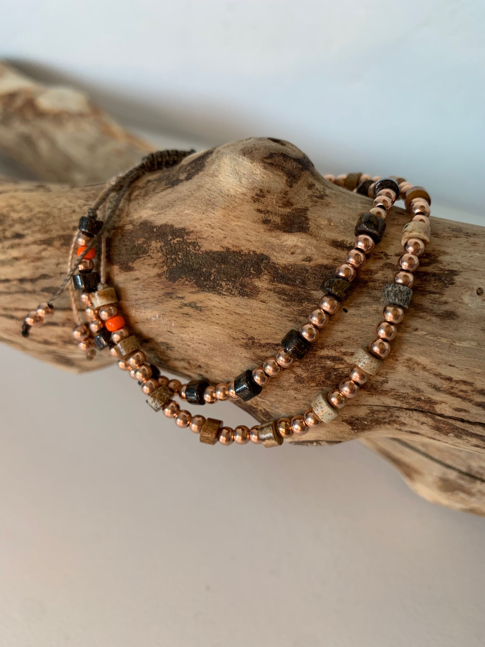 Bracelet bronzite jaspe paysage sur bois naturel 