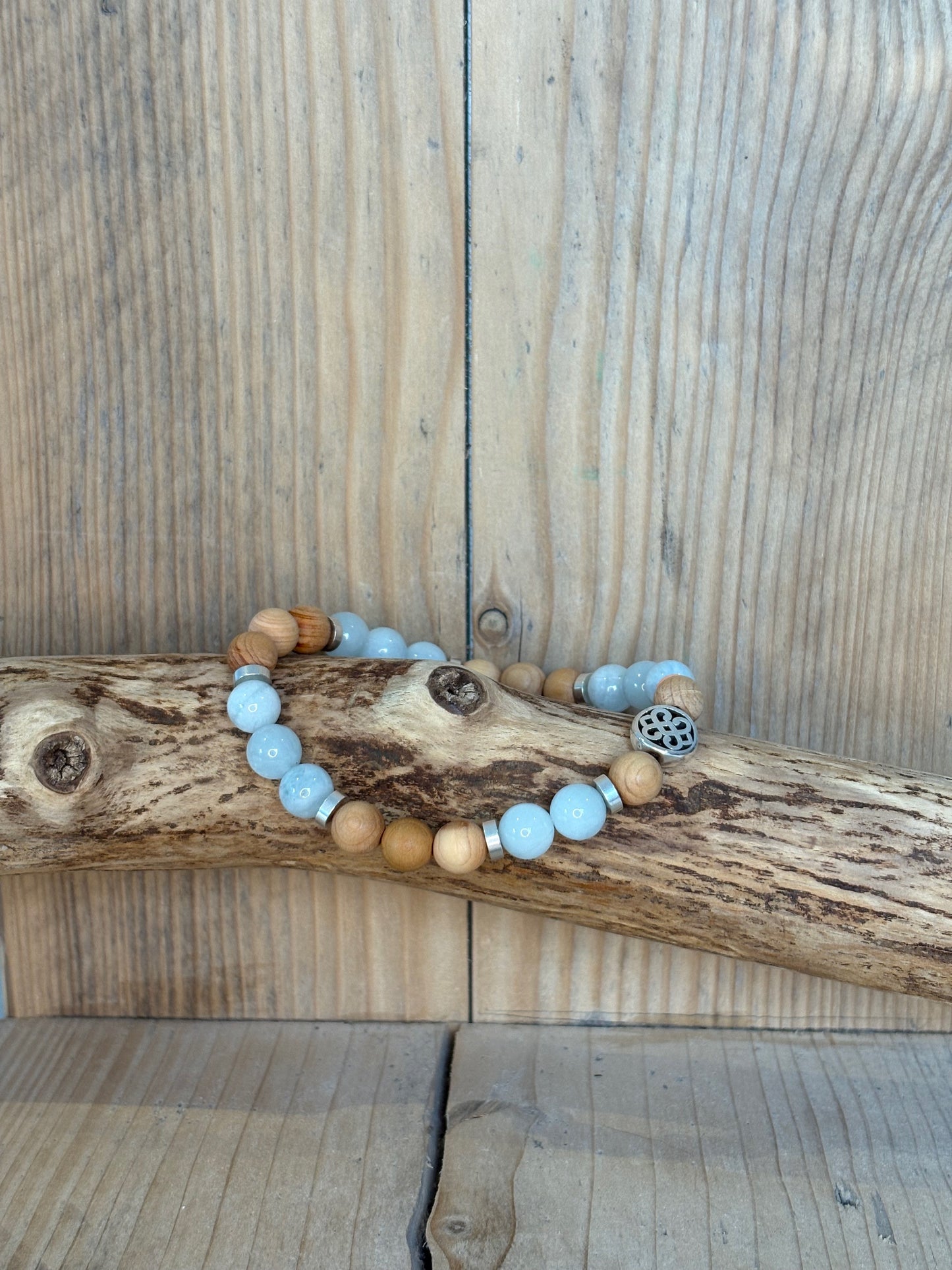 bracelet homme aigue marine perles naturelles bois