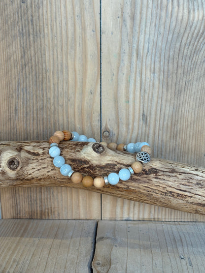 bracelet homme aigue marine perles naturelles bois