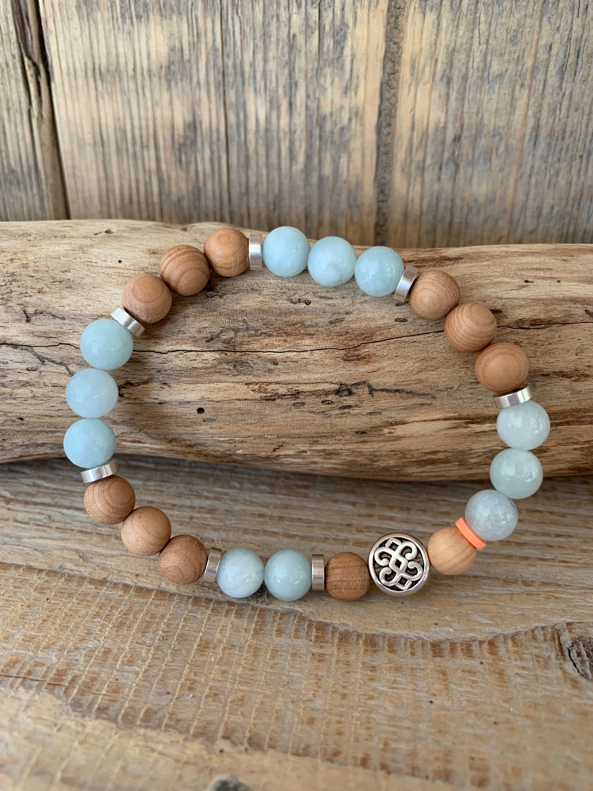 bracelet homme aigue marine perles naturelles bois