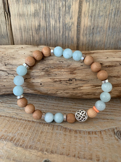 bracelet homme aigue marine perles naturelles bois
