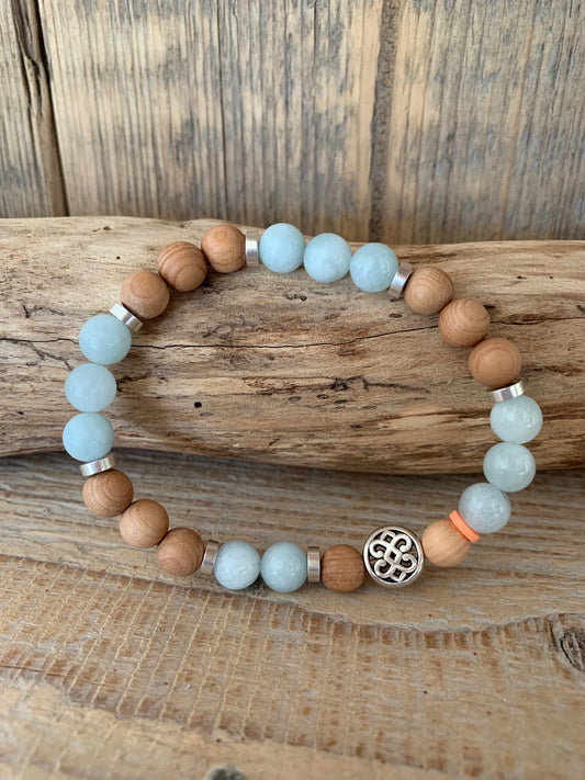 bracelet homme aigue marine perles naturelles bois