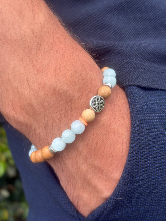 bracelet homme aigue marine porté poignet