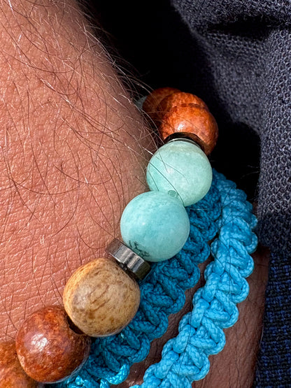détail pierre amazonite bracelet homme artisanal macramé