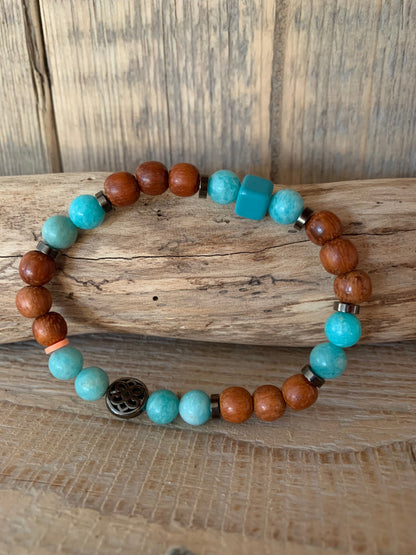 bracelet homme amazonite perles naturelles bois