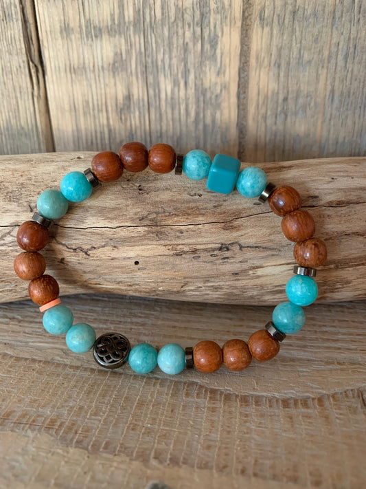 bracelet homme amazonite perles naturelles bois