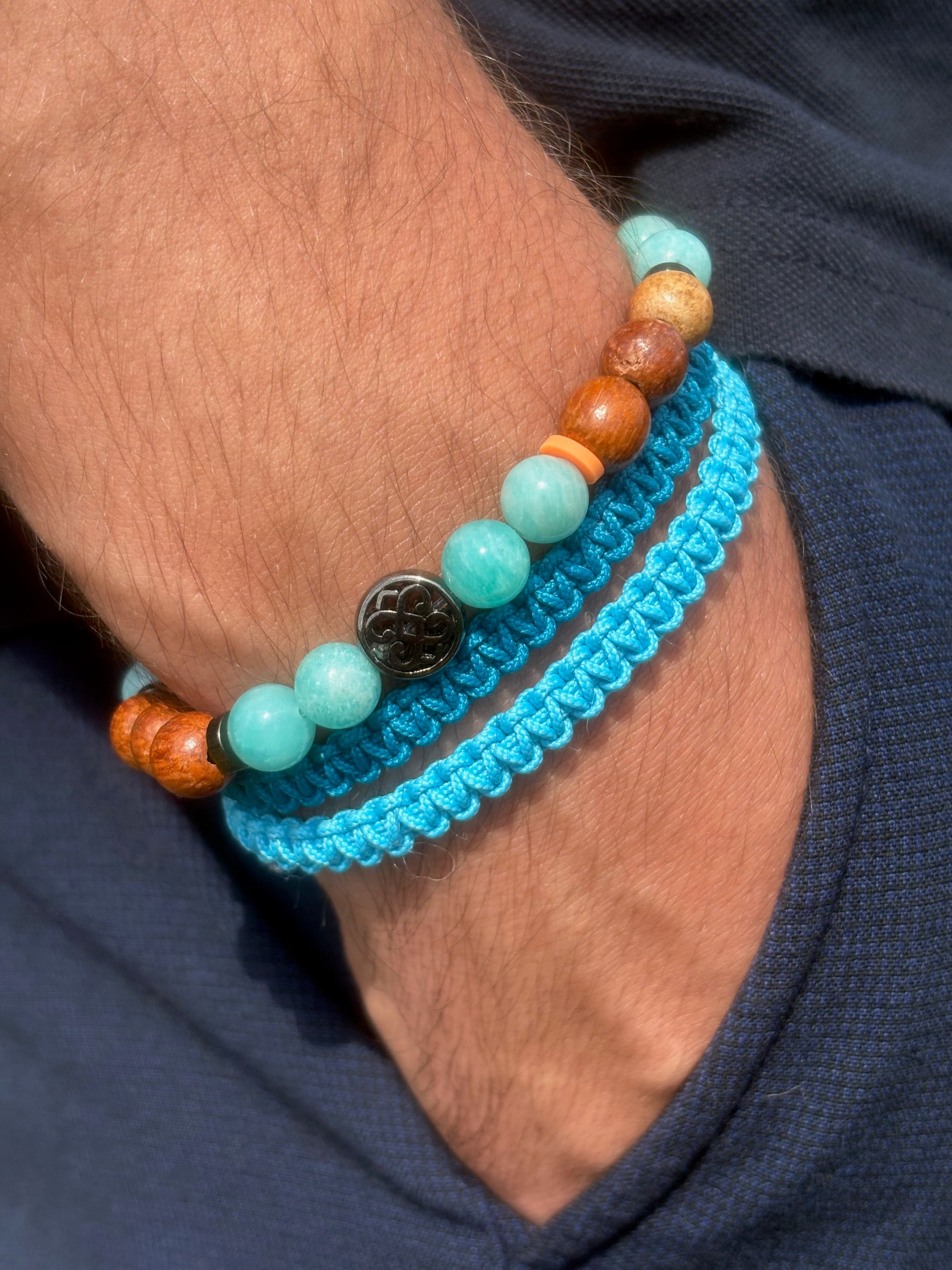 bracelet homme amazonite porté poignet bracelet macramé