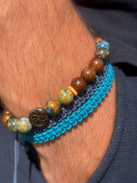 bracelet homme azurite porté poignet bracelet macramé