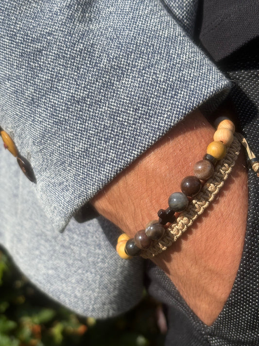 bracelet homme bois pétrifié porté poignet