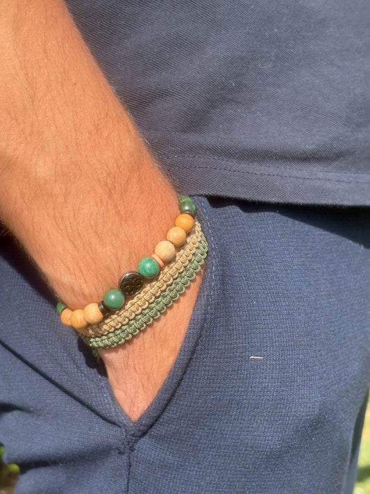 bracelet homme jade naturel porté poignet - bracelet homme macramé