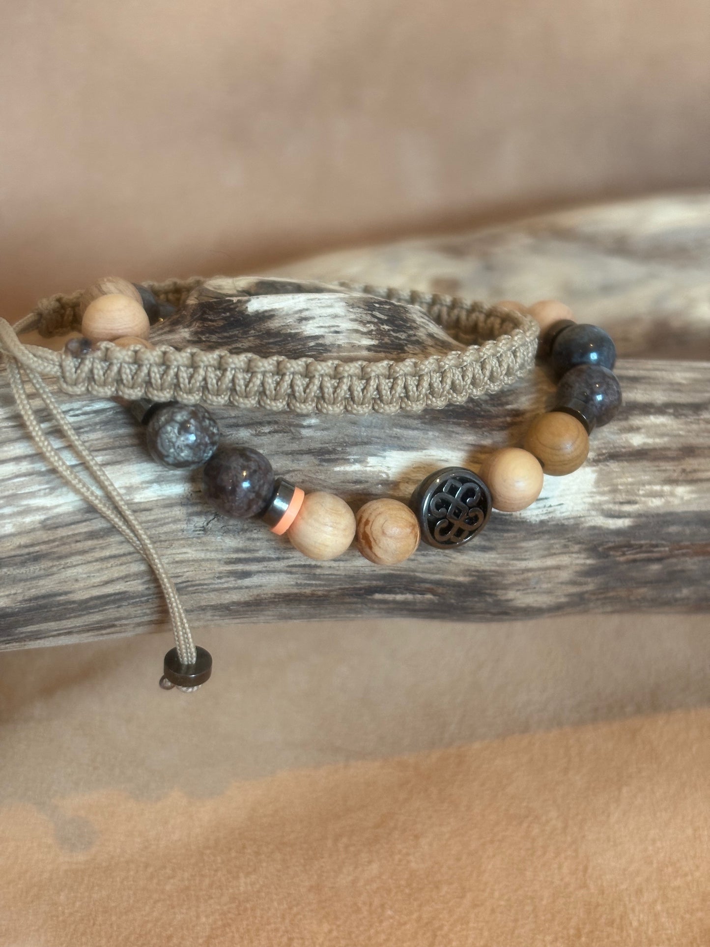 bracelet homme jaspe flocon de neige perles naturelles bois bracelet macramé