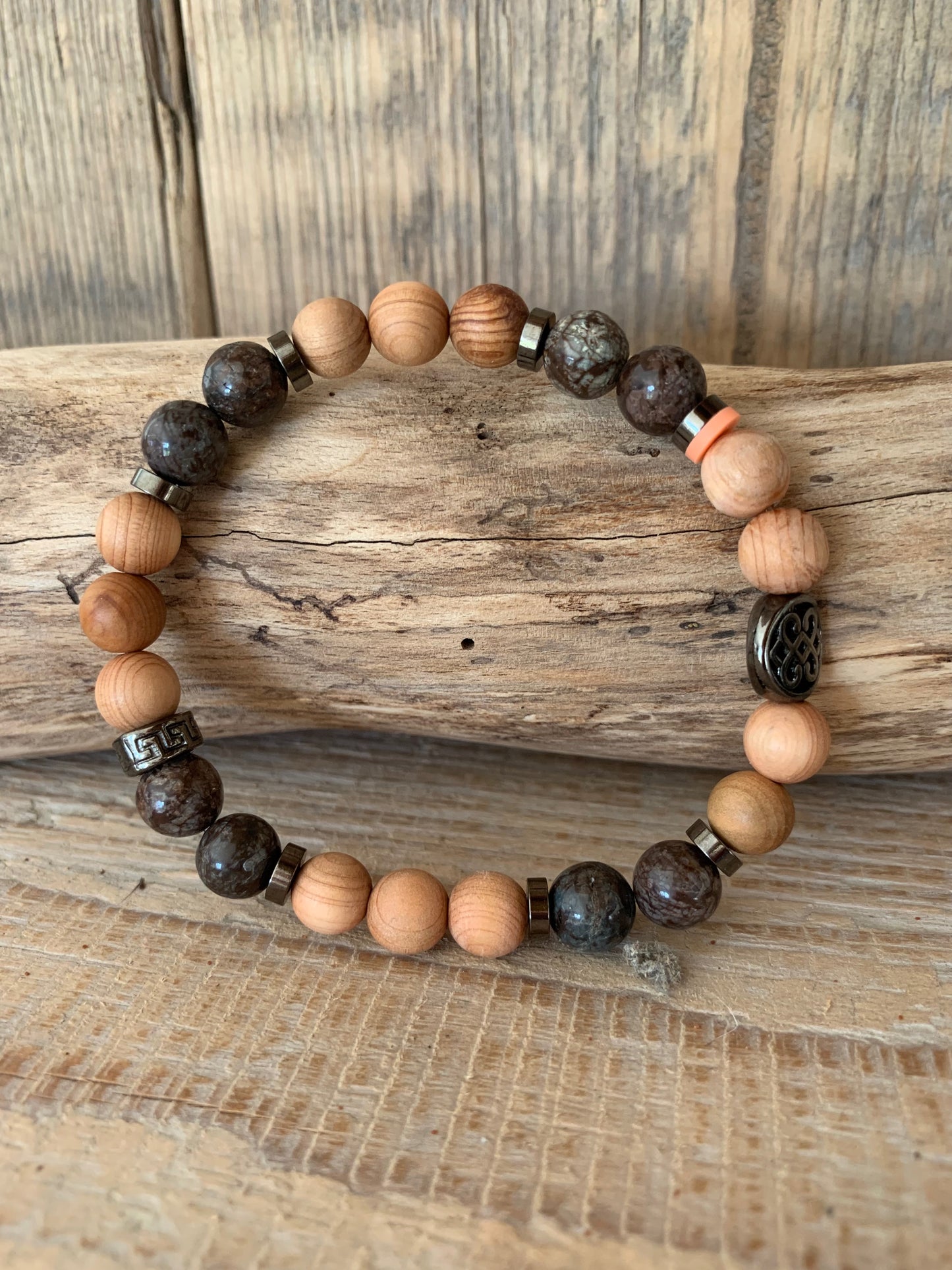 bracelet homme jaspe flocon de neige perles naturelles bois