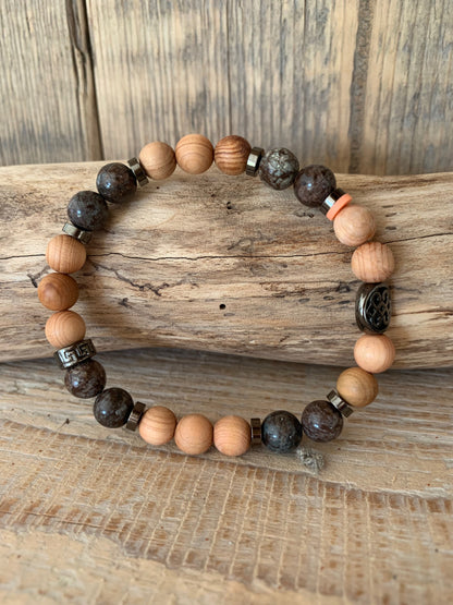 bracelet homme jaspe flocon de neige perles naturelles bois