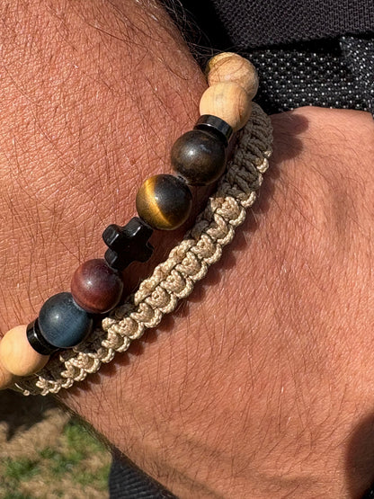 détail pierre oeil de tigre bracelet homme artisanal bracelet macramé