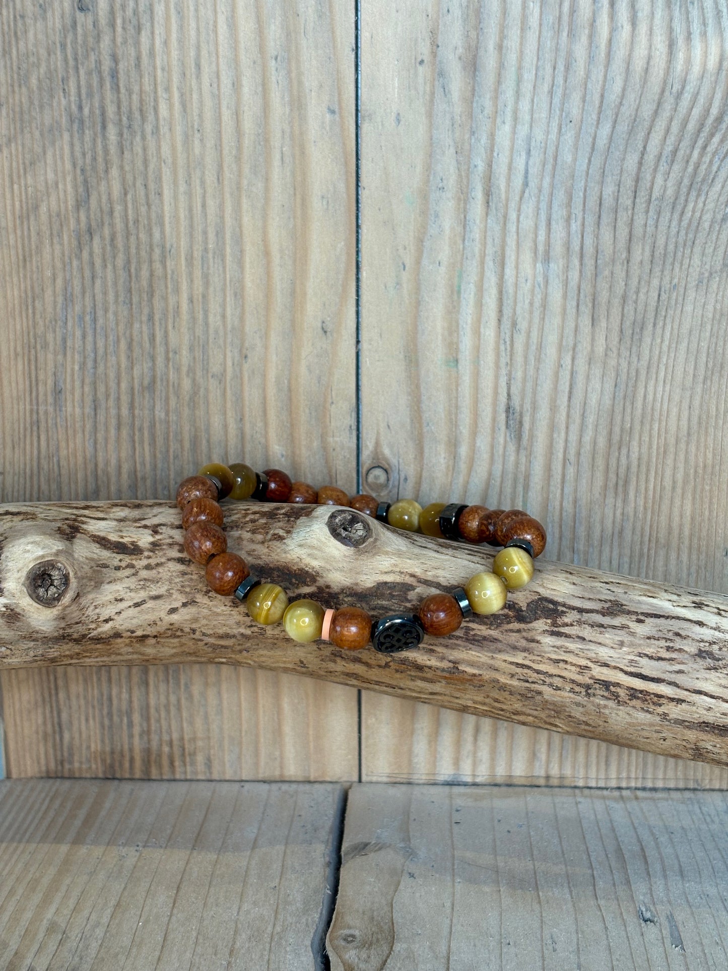 bracelet homme oeil de tigre golden perles naturelles bois