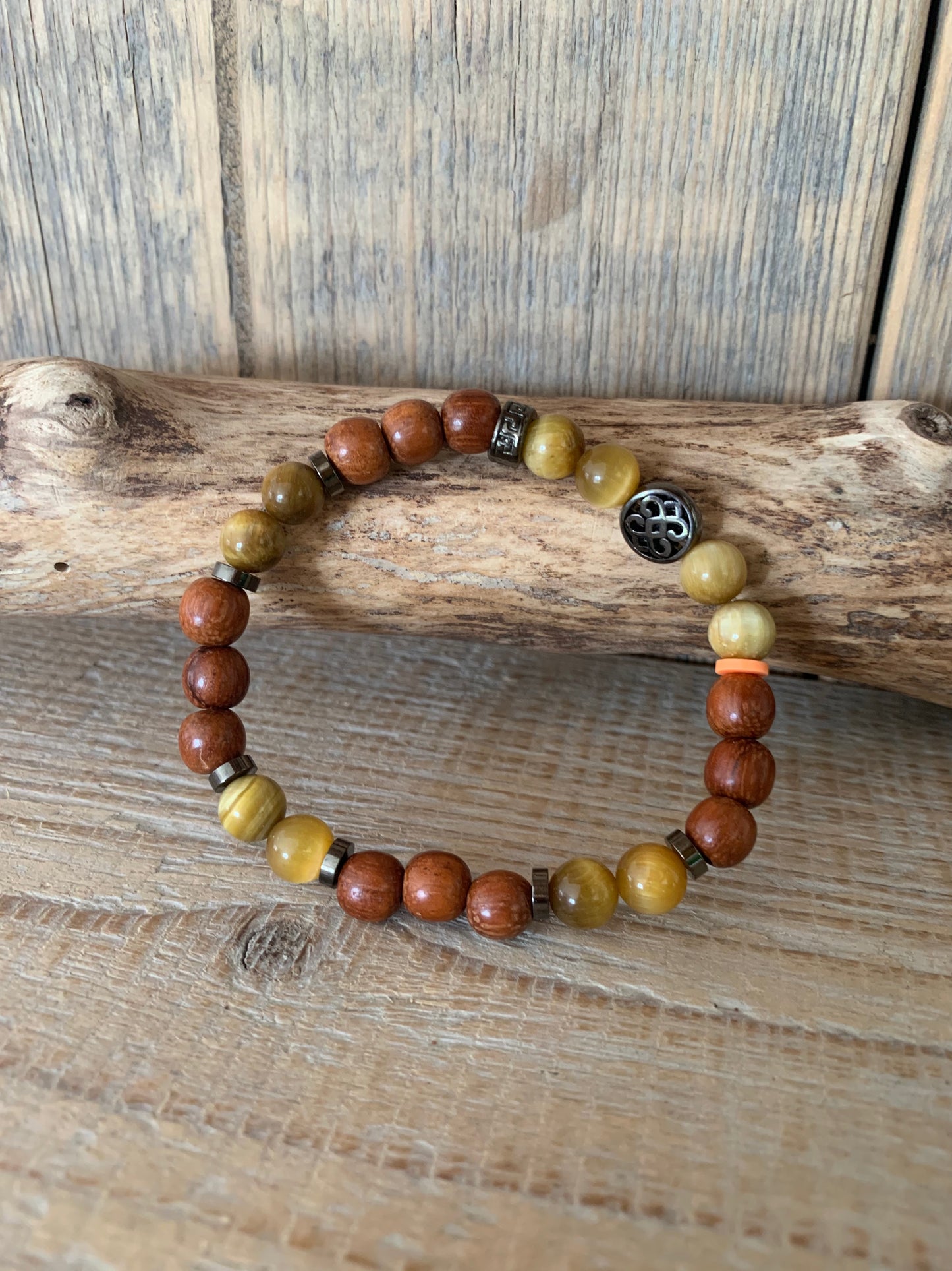 bracelet homme oeil de tigre golden perles naturelles bois