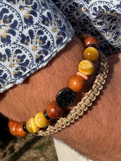 bracelet homme oeil de tigre golden porté poignet bracelet macramé