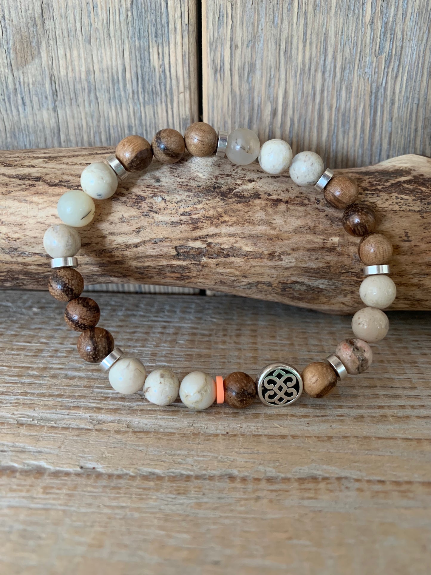 bracelet homme opale beige perles naturelles bois