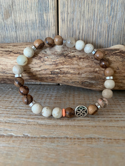 bracelet homme opale beige perles naturelles bois