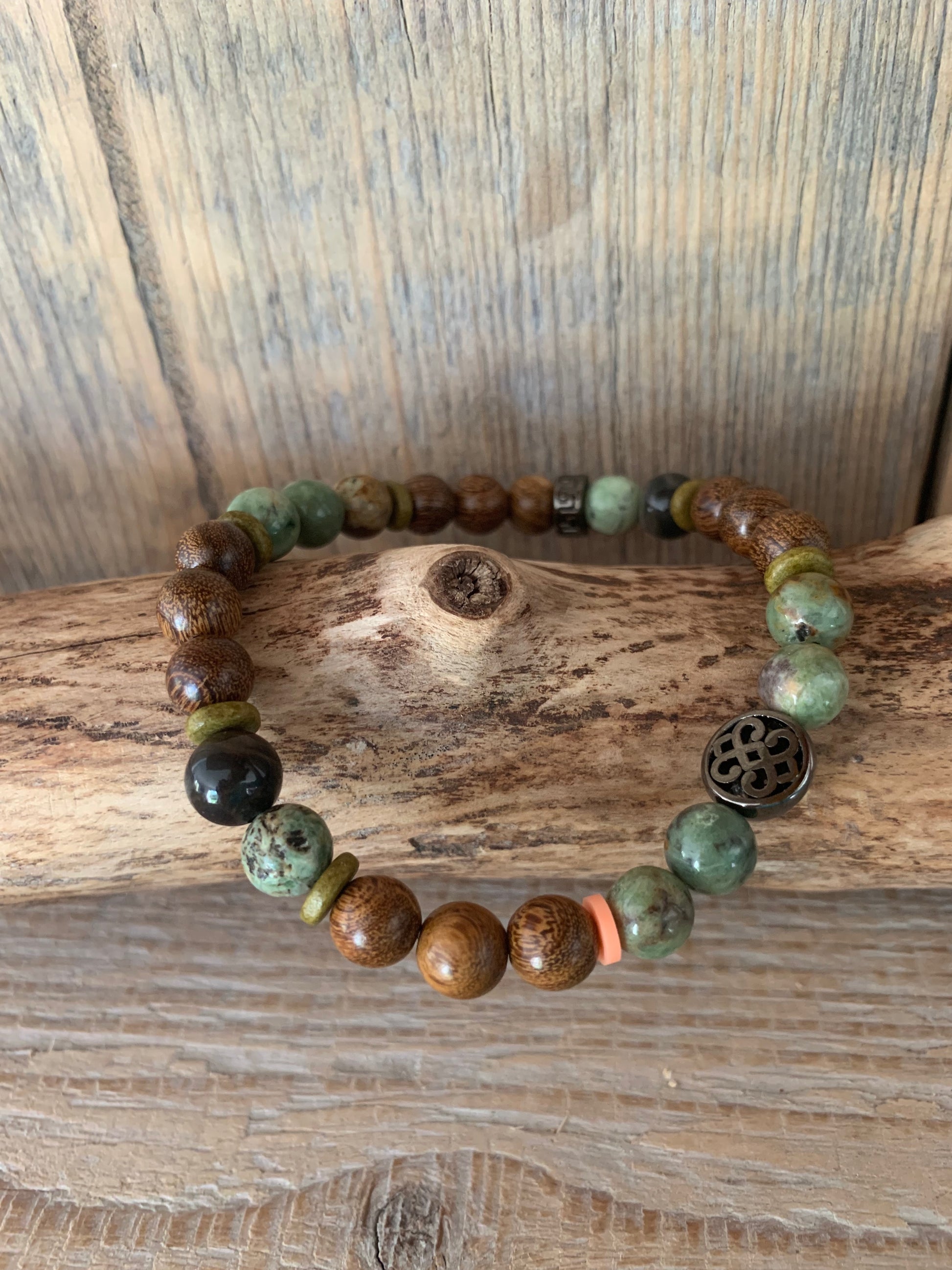 bracelet homme opale verte perles naturelles bois