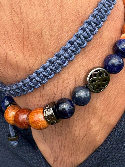 détail pierre sodalite bracelet homme artisanal macramé