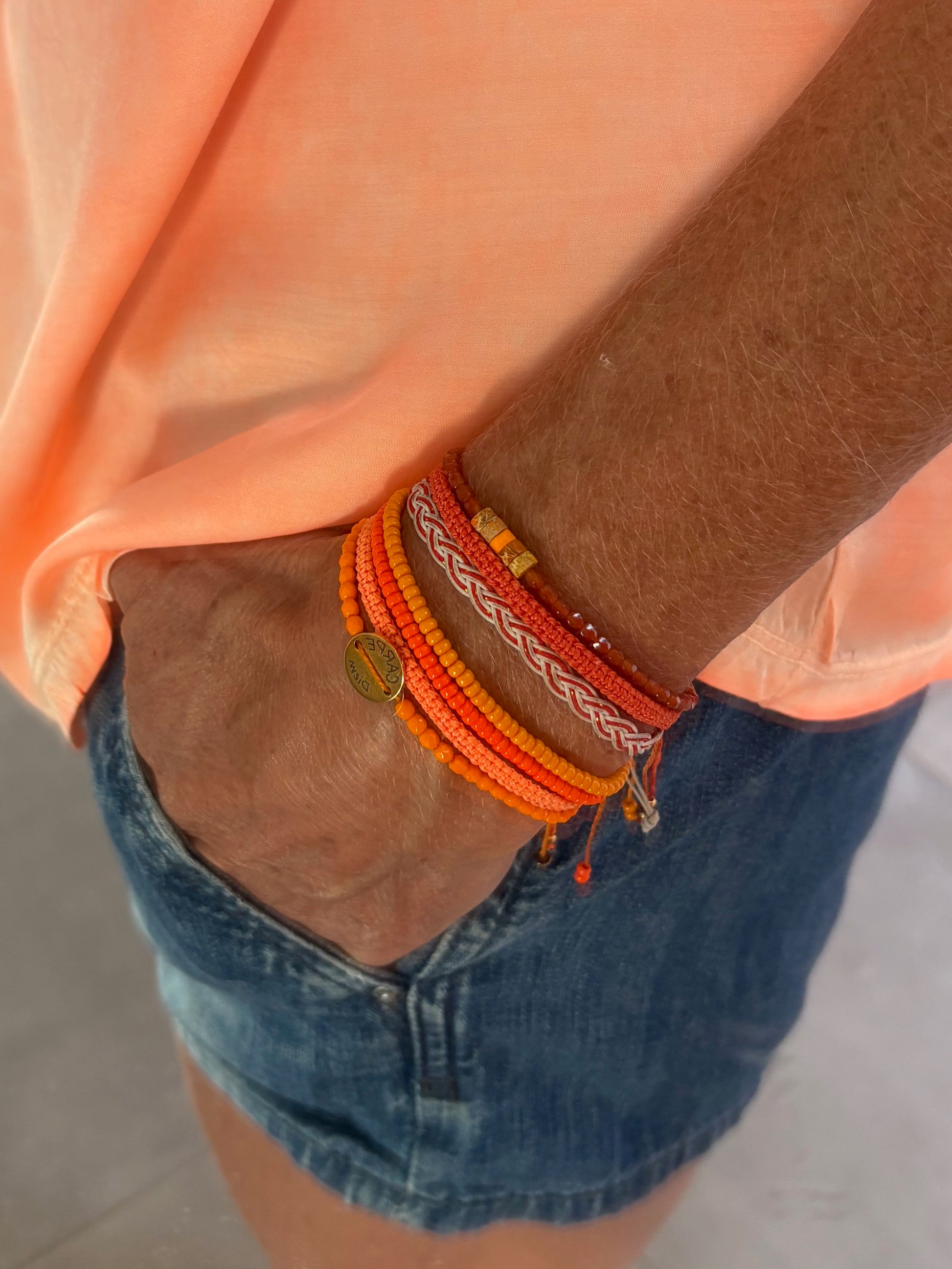 bracelet femme en jaspe impression bracelet macramé bracelet message porté poignet accumulation bohème