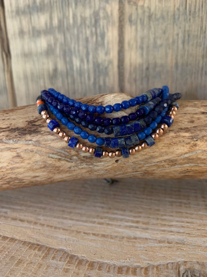 Bracelet lapis lazuli accumulation bijoux fins