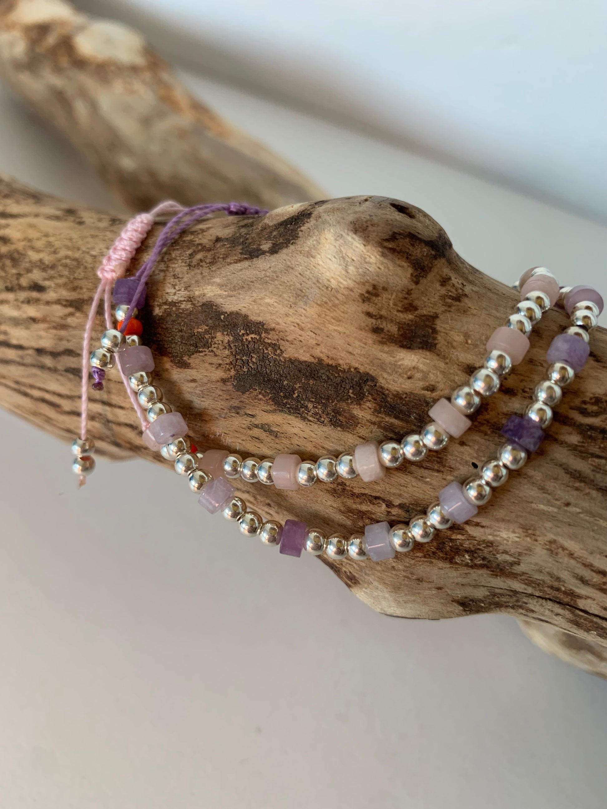 Perles lépidolite violet doux opale rose