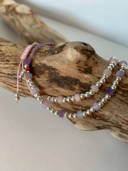 Perles lépidolite violet doux opale rose