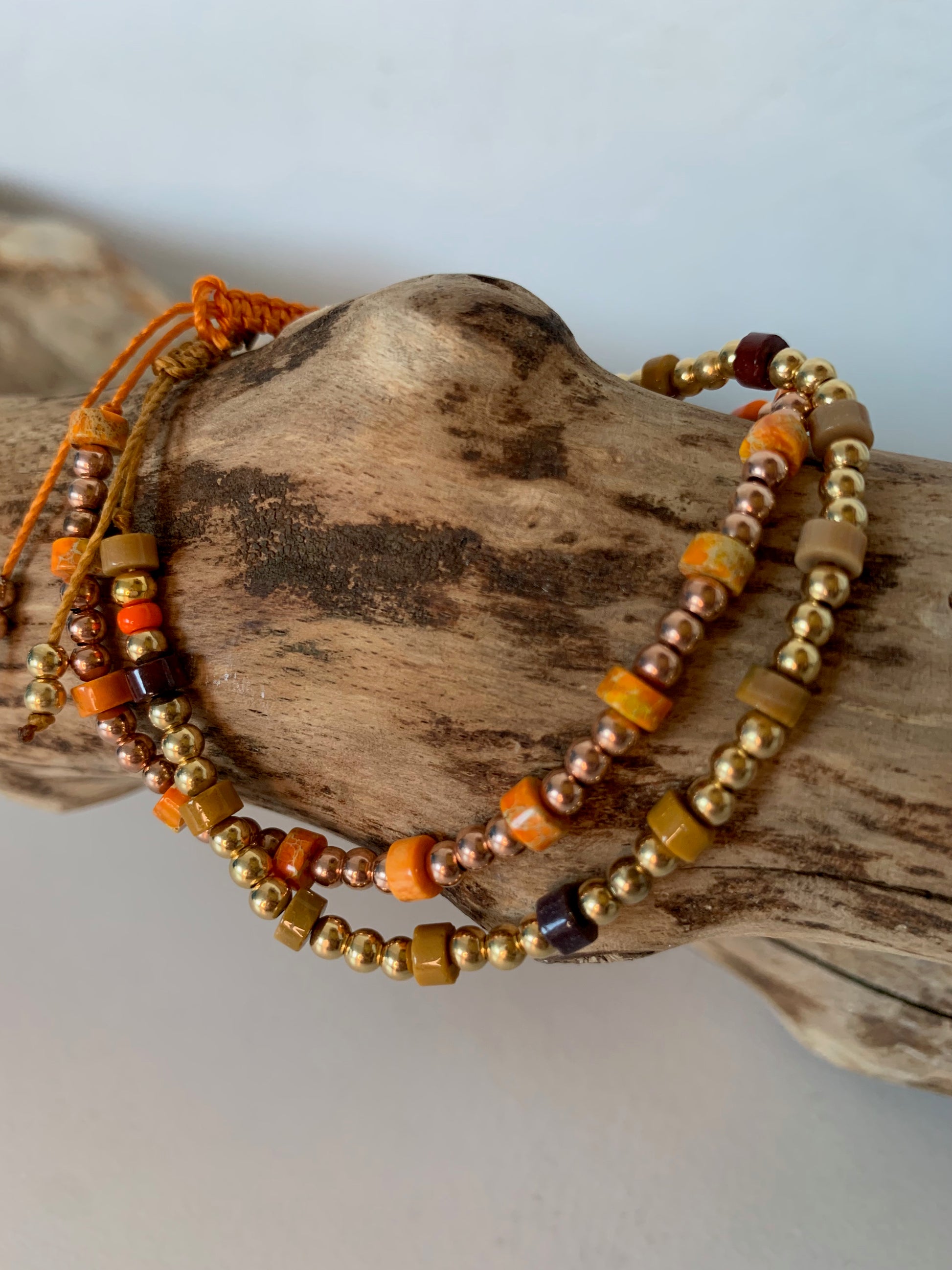 Bracelet mokaïte jaspe impression sur bois naturel