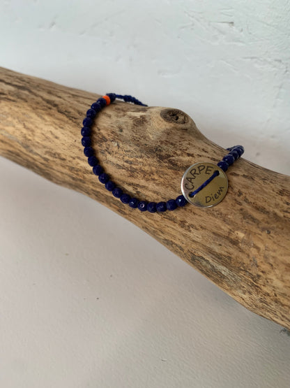 Bracelet Carpe Diem bleu  marine avec médaillon argenté – OZE by Virginie