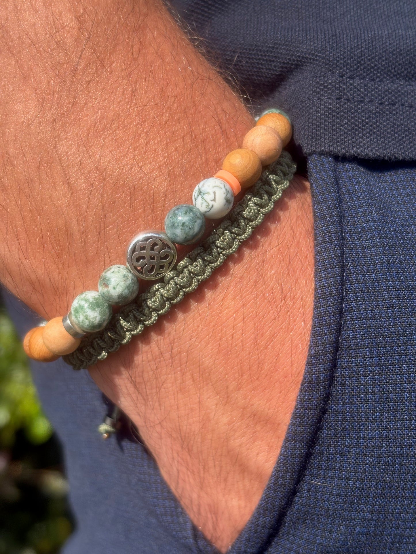 détail pierre agate tree bracelet homme artisanal bracelet macramé