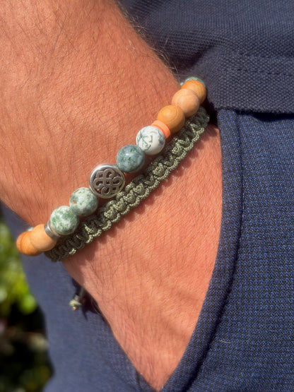 détail pierre agate tree bracelet homme artisanal bracelet macramé